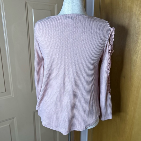 Moral Fiber Pink Waffle Knit Blouse with Lace Detail - Picture 4 of 8